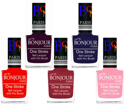 

Bonjour Paris Stylish Nail Polish Set of 5 Pcs 01-02-03-29-30 Orange-Plum-Maroon-Blue-Baby Pink(Pack of 5)