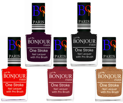 

Bonjour Paris Stylish Nail Polish Set of 5 Pcs 01-02-03-18-39 Orange-Plum-Maroon-Black-Coper(Pack of 5)