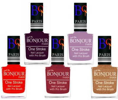 

Bonjour Paris Stylish Nail Polish Set of 5 Pcs 01-02-03-28-39 Orange-Plum-Maroon-Light Purple-Coper(Pack of 5)