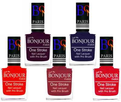 

Bonjour Paris Stylish Nail Polish Set of 5 Pcs 01-02-03-29-45 Orange-Plum-Maroon-Blue-Royal Pink(Pack of 5)