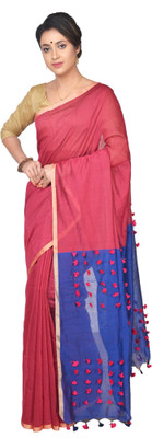 Purabi Color Block, Applique Bollywood Cotton Silk Saree(Red)