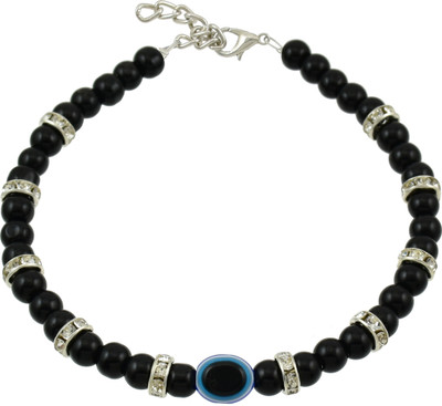 HIGH TRENDZ Handmade Divine Black Beads Evil Eye Alloy Anklet