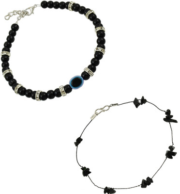 HIGH TRENDZ Evil Eye Bead And Black Thread Single Anklets Combo Pack Fabric, Glass Anklet(Pack of 2)