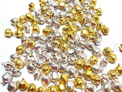 

Kwizy Golden Silver Ghungroo Jingle Bell For Jewellery Making Craft Making 50 Pieces Each