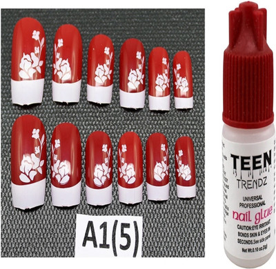 

Ear Lobe & Accessories Round Tip Full Cover Nails With Glue 12 Pcs A1(5) Multicolour(Pack of 12)