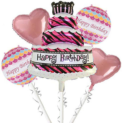 

AMFIN Printed Happy Birthday Foil Balloon for Birthday Party Supplies (Pack of 5) Balloon(Pink, Pack of 5)