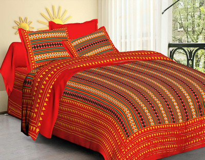 E ELMA Cotton Double Flat 104 TC Printed Bedsheet(Pack of 1, Red)