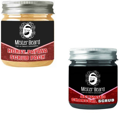 

MISTER BEARD Honey Papaya Scrub Pack 100gm WITH Charcoal Scrub 100gm(Set of 2)