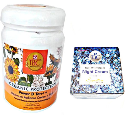 

TBC Organic Protection Power D Tan-Maximum Radiance Cream+Pack-400g & Skin Whitening Night Cream-50g.(Set of 1)