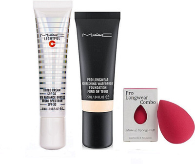 

pro longwear combo Silicon Puff & Mac Lightful C Tinted Cream ,Pro Long Wear Nourishing WaterProof Foundation(Set of 3)