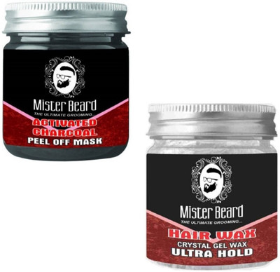 MISTER BEARD Charcoal Peel of Mask 100gm WITH Hair Wax Ultra Hold 100g(Set of 2)