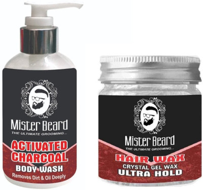 

MISTER BEARD Charcoal Body Wash 200ml WITH Hair Wax Ultra Hold 100g(Set of 2)
