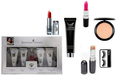 

Styling Eyelashes, shahnaz husain daimond Plus Kit, lakme Absolute Blue Perfect Makeup Primer, Enrich Matte Finish Lipstick Mac Stick Concealer, Compact, Candy Yum Yum Lipstick(Set of 7)