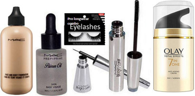 

pro longwear combo Eyelashes & Mac Face and Body Foundation, Brooke Candy Eyeliner & Mascara, Olay total effect 7 in one anti-ageing cream(Set of 6)