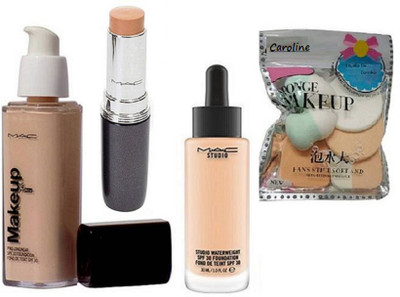 

caroline Sponge Puff, Makeup Pro longwear & Mac Studio Waterweight Foundation, Concealer Stick(Set of 4)