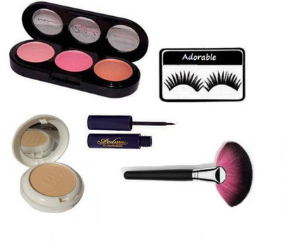 

Adorable Eyelashes With BB Compact, mac padma eyeliner 3 Shade Blusher &Makeup Brush (Set of 5 )(Set of 5)