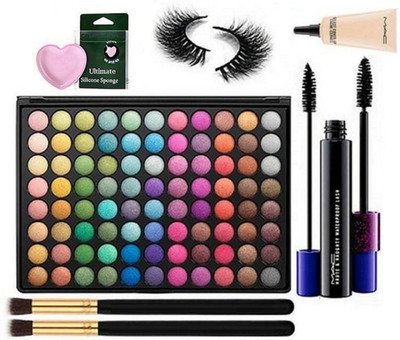 

Ultimate Silicon Puff & makeup brush 2 & mac professional 88 shade multi color eyeshadow palette & mac haute & naughty waterproof mascara & mac Select Cover up concealer & eyelashes(Set of 7)