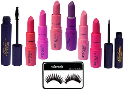 

Adorable eyelashes, mac giambattista Valli lipstick set of 6 , eyeliner & mascara(Set of 9)