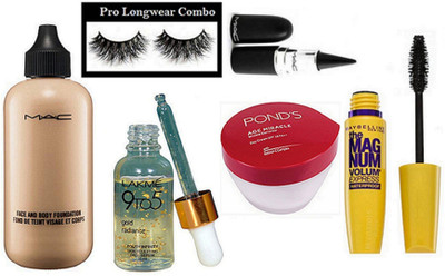

pro longwear combo Eyelashes, Mac Face And Body Foundation, Stick Kajal, Ponds Age Miracle Wrinkle Corrector Cream, New York The Magnum Volum Mascara, 9to5 Face Serum(Set of 6)