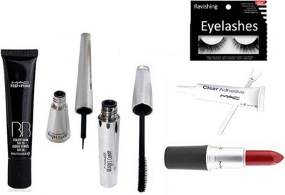

ravishing Eyelashes, MAC Prep +prime BB foundation & lipstick & fix glue eyelashes & BROOKE CANDY eyeliner & mascara(Set of 6)