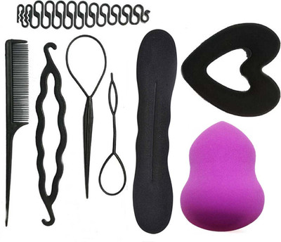 

Bella Hararo 8pc set Juda Maker + Heart shape donut + Braid Maker + Hair Styling Tools & Shape Sponge Puff(Set of 1)