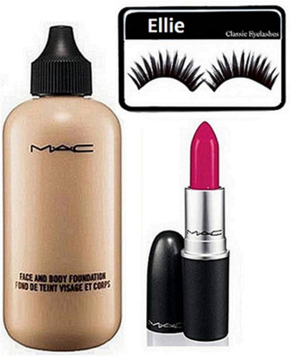 

ellie Eyelashes,Mac Matte Finish Lipstick,Face & Body Foundation(Set of 3)(Set of 3)
