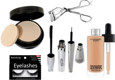 

ravishing Eyelashes, MAC Studio water weight foundation & compact & BROOKE CANDY eyeliner & mascara with eyelashes curler(Set of 6)