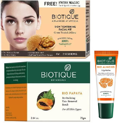 

BIOTIQUE BIO Skin Tightening Facial Kit, Bio Papaya Revitalizing Tan Removal Scrub , LIP CARE(Set of 3)