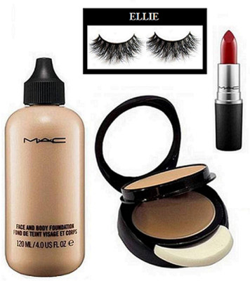 

ellie Eyelashes, Mac Face & Body Foundation, Two Way Compact, Matte Finish Lipstick(Set of 4)