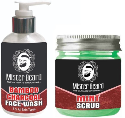 

MISTER BEARD Bamboo Charcoal Face Wash 200ml WITH Mint Scrub 100gm(Set of 2)