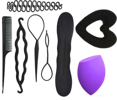 

Bella Hararo 8pc Set Juda Maker + Heart Shape Donut + Braid Maker + Hair Styling Tools & Sponge Puff For Foundation(Set of 1)
