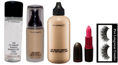 

pro longwear combo Eyelashes & Mac Face and Body Foundation, MatchMaster Foundation, Lady Gaga pink Matte Finish Lipstick, Mineralize Charged Water Cleaner Nettoyant Eye Makeup Remover(Set of 5)