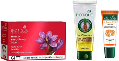 

BIOTIQUE BIO PARTY GLOW FACIAL KIT, Pineapple Oil Control Foaming Face Wash, LIP CARE(Set of 4)