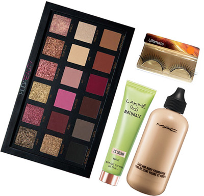 

Ultimate Eyelashes & Mac Face & Body Foundation&Lakme 9To5Naturale CC Cream&Huda Beauty Rose Gold 18Shade Palette(Set of 4)