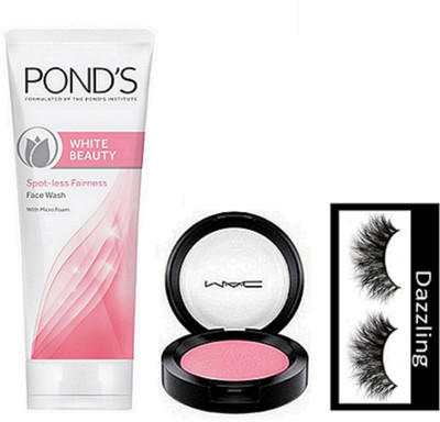 

Dazzling Eyelashes, Mac Blusher, Pond's White Beauty Spot-Less Fairness Face Wash(Set of 3)