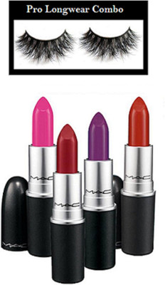 

pro longwear combo Eyelashes & Mac Long Lasting Matte Finish Lipstick (Pack Of 4)(Set of 5)
