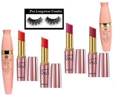

pro longwear combo Eyelashes, 9to5 Primer Matte Lipstick (Pack of 4), Waterproof Mascara & Eyeliner(Set of 7)
