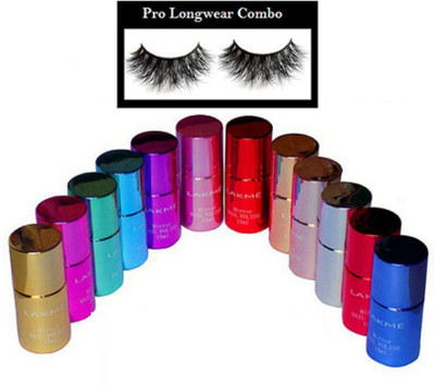 

pro longwear combo Eyelashes, Lakme Mirror Nail Paint Combo (Pack of 12)(Set of 13)