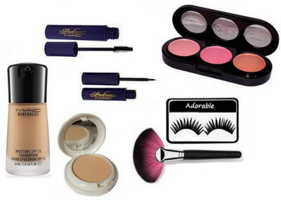 

Adorable Eyelashes, Mac mineralize Foundation & BB Compact, padma eyeliner & mascara, 3 Shade Blusher &Makeup Brush(Set of 7)