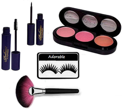 

Adorable Eyelashes, mac padma eyeliner & mascara, 3 Shade Blusher & Makeup Brush(Set of 5)