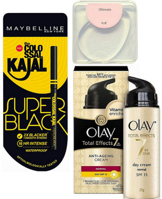 

Ultimate silicon puff & 7 in One Anti-Ageing Cream Day SPF 15 & Colossal Super Black kajal(Set of 3)