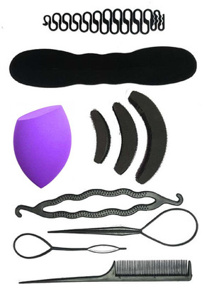 

Bella Hararo 10 Pc Set Braid Maker Puff Bumpit Hair Styling Combo, Shape Makeup Foundation Sponge Puff(Set of 1)