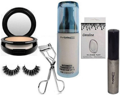 

caroline Silicon Puff, Eyelashes, Eyelashes Curler,Mac Studio Fix Compact,Matchmaster Foundation, Glitter Eyeliner(Set of 6)