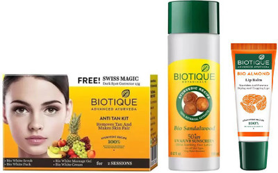 

BIOTIQUE BIO Anti Tan Facial Kit, Bio Sandalwood Ultra Soothing Face Lotion 50+ SPF UVA/UVB Sunscreen , LIP BALM(Set of 3)