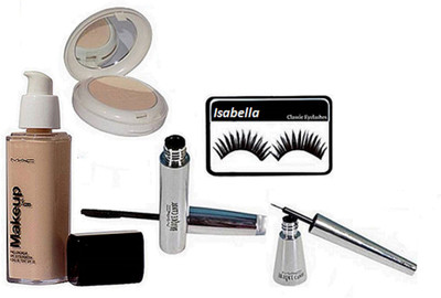 

ISABELLA Eyelashes & Mac Makeup Pro Long Wear Foundation & Compact & Brooke Candy Eyeliner+Mascara(Set of 5)
