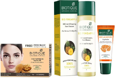 

BIOTIQUE BIO Skin Tightening Facial Kit, Bio Pineapple Oil Control Face Cleanser For Normal To Oil Skin , LIP CARE(Set of 3)