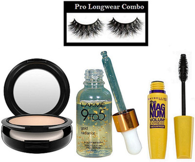 

pro longwear combo Eyelashes, Mac Compact, 9to5 Gold Radiance Face Serum, New York The Magnum Volum Mascara(Set of 4)