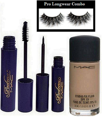 

pro longwear combo Eyelashes, Mac Studio Fix Fluid Foundation, Padma Eyeliner & Mascara(Set of 4)