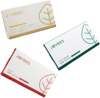 

Jovees 24k Gold, Fruit, & Anti Ageing Mini Facial Value Kit. (Three flavour) 189 g(Set of 3)