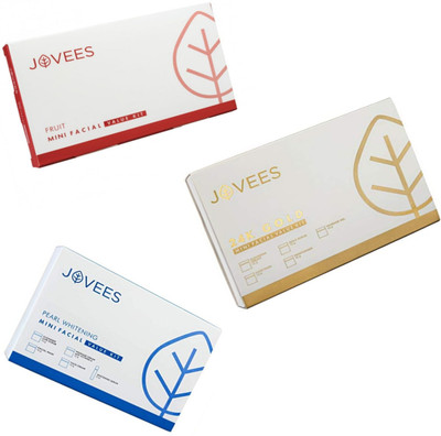 

Jovees Pearl Whitening, Fruit, & 24k Gold, Mini Facial Value Kit. (Three flavour) 186 g(Set of 3)